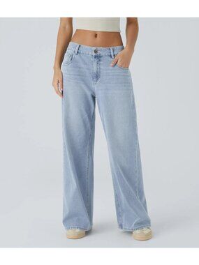 Halara Women's Flex™ Low Rise Baggy Wide Leg Jeans Light Azure Size XL NWOT